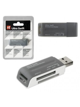 Картридер DEFENDER Ultra Swift, USB 2.0, порты SD, MMC, TF, M2, XD, MS, 83260