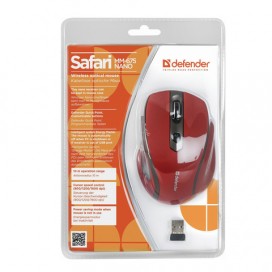 Мышь беспроводная DEFENDER Safari MM-675, USB, 5 кнопок + 1 колесо-кнопка, оптическая, красная, 52676