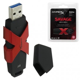 Флэш-диск 512 GB, KINGSTON DataTraveler HyperX Savage, USB 3.1, черный/красный, HXS3/512GB