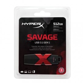 Флэш-диск 512 GB, KINGSTON DataTraveler HyperX Savage, USB 3.1, черный/красный, HXS3/512GB