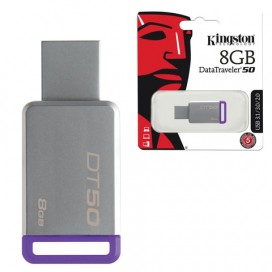 Флэш-диск 8 GB, KINGSTON DataTraveler 50, USB 3.0, металлический корпус, серебристый/фиолетовый, DT50/8GB