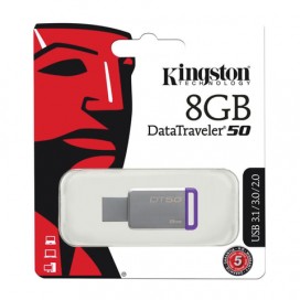 Флэш-диск 8 GB, KINGSTON DataTraveler 50, USB 3.0, металлический корпус, серебристый/фиолетовый, DT50/8GB