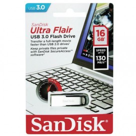 Флэш-диск 16 GB, SANDISK Ultra Flair, USB 3.0, металлический корпус, серебристый, SDCZ73-016G-G46