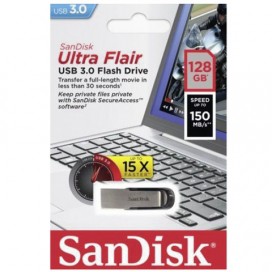 Флэш-диск 128 GB, SANDISK Ultra Flair, USB 3.0, металлический корпус, серебристый, SDCZ73-128G-G46