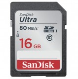 Карта памяти SDHC, 16 GB, SANDISK Ultra, UHS-I U1, 80 Мб/сек. (class 10), DUNC-016G-GN6IN