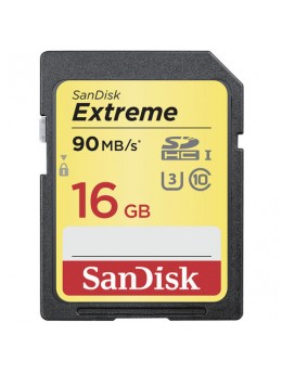Карта памяти SDHC, 16 GB, SANDISK Extreme, UHS-I U3, 90 Мб/сек. (class 10), DXNE-016G-GNCIN