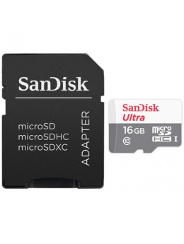 Карта памяти micro SDHC, 16 GB, SANDISK Ultra UHS-I U1, 48 Мб/сек. (class 10), адаптер, QUNB-016G-GN3MA
