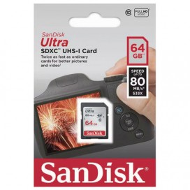 Карта памяти SDXC, 64 GB, SANDISK Ultra UHS-I U1, 80 Мб/сек. (class 10), DUNC-064G-GN6IN