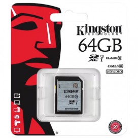 Карта памяти SDXC, 64 GB, KINGSTON, UHS-I U1, 45 Мб/сек. (class 10), SD10VG2/64GB