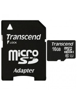 Карта памяти micro SDHC, 16 GB, TRANSCEND Premium 300x, UHS-I U1, 45 Мб/сек. (class 10), TS16GUSDU1
