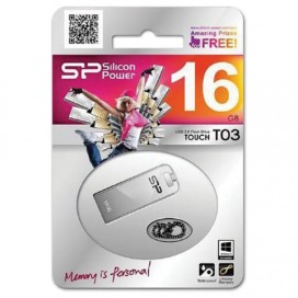 Флэш-диск 16 GB, SILICON POWER Touch T03, USB 2.0, металлический корпус, серебристый, SP16GBUF2T03V1F