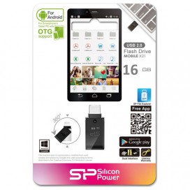 Флэш-диск 16 GB, SILICON POWER Mobile X21, OTG+USB 2.0, металлический корпус, черный, SP16GBUF2X21V1K