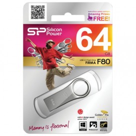 Флэш-диск 64 GB, SILICON POWER Firma F80, USB 2.0, металлический корпус, серебристый, SP64GBUF2F80V1S