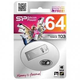 Флэш-диск 64 GB, SILICON POWER Touch T03, USB 2.0, металлический корпус, серебристый, SP64GBUF2T03V1F