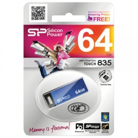 Флэш-диск 64 GB, SILICON POWER Touch 835, USB 2.0, металлический корпус, синий, SP64GBUF2835V1B