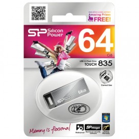 Флэш-диск 64 GB, SILICON POWER Touch 835, USB 2.0, металлический корпус, серый, SP64GBUF2835V1T