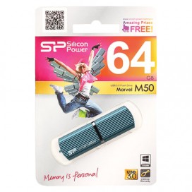 Флэш-диск 64 GB, SILICON POWER Marvel M50, USB 3.1, металлический корпус, голубой, SP64GBUF3M50V1B