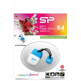 Флэш-диск 64 GB, SILICON POWER Touch T07, USB 2.0, белый/голубой, SP64GBUF2T07V1B