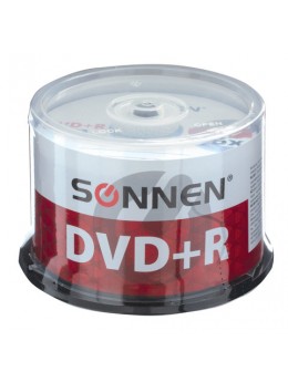 Диски DVD + R (плюс) SONNEN 4,7 Gb 16x Cake Box, КОМПЛЕКТ 50 шт., 512577