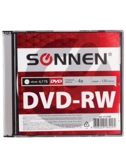 Диск DVD-RW (минус) SONNEN, 4,7 Gb, 4x, Slim Case (1 штука), 512580