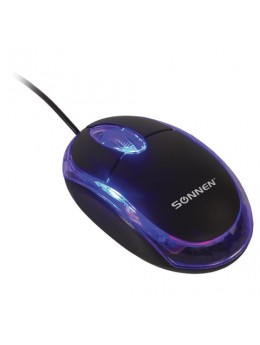 Мышь проводная SONNEN М-204, USB, 1000 dpi, 2 кнопки + колесо-кнопка, оптическая, подсветка, черная