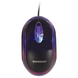 Мышь проводная SONNEN М-204, USB, 1000 dpi, 2 кнопки + колесо-кнопка, оптическая, подсветка, черная