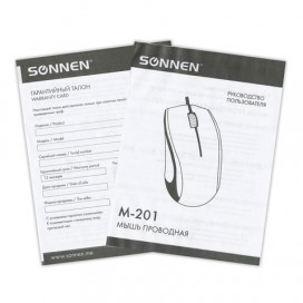 Мышь проводная SONNEN М-201, USB, 1000 dpi, 2 кнопки + колесо-кнопка, оптическая, черная, 512631