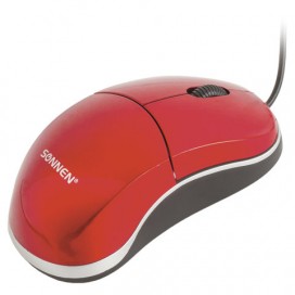 Мышь проводная SONNEN М-2241R, USB, 1000 dpi, 2 кнопки + 1 колесо-кнопка, оптическая, красная