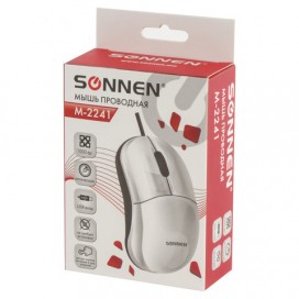 Мышь проводная SONNEN М-2241W, USB, 1000 dpi, 2 кнопки + 1 колесо-кнопка, оптическая, белая