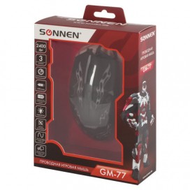 Мышь проводная игровая SONNEN GM-77, USB, 2400 dpi, 6 кнопок, оптическая, LED-подсветка, черная