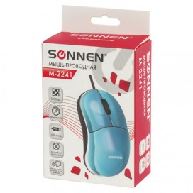Мышь проводная SONNEN М-2241Bl, USB, 1000 dpi, 2 кнопки + 1 колесо-кнопка, оптическая, голубая