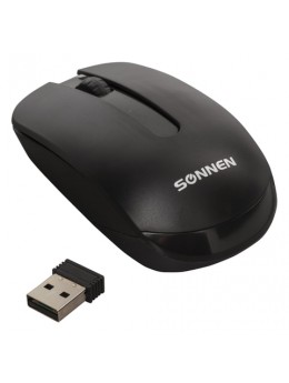 Мышь беспроводная SONNEN M-3032, USB, 1200 dpi, 2 кнопки + 1 колесо-кнопка, оптическая, черная, 512640