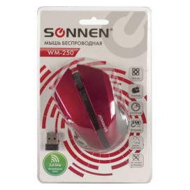 Мышь беспроводная SONNEN WM-250Br, USB, 1600 dpi, 3 кнопки + 1 колесо-кнопка, оптическая, бордовая