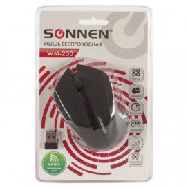 Мышь беспроводная SONNEN WM-250Bk, USB, 1600 dpi, 3 кнопки + 1 колесо-кнопка, оптическая, черная