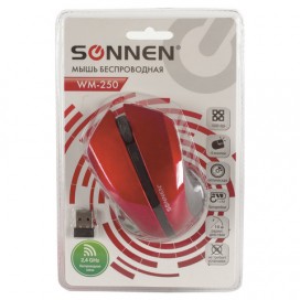 Мышь беспроводная SONNEN WM-250R, USB, 1600 dpi, 3 кнопки + 1 колесо-кнопка, оптическая, красная
