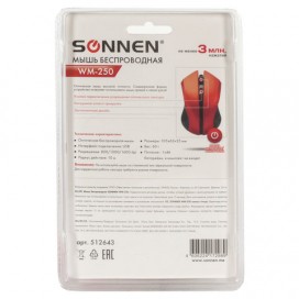 Мышь беспроводная SONNEN WM-250R, USB, 1600 dpi, 3 кнопки + 1 колесо-кнопка, оптическая, красная
