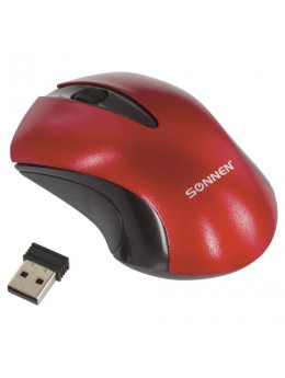 Мышь беспроводная SONNEN M-661R, USB, 1000 dpi, 2 кнопки + 1 колесо-кнопка, оптическая, красная