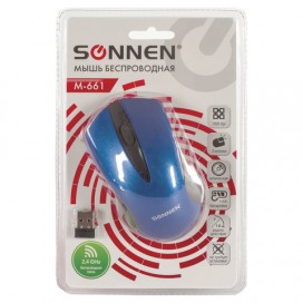 Мышь беспроводная SONNEN M-661Bl, USB, 1000 dpi, 2 кнопки + 1 колесо-кнопка, оптическая, синяя