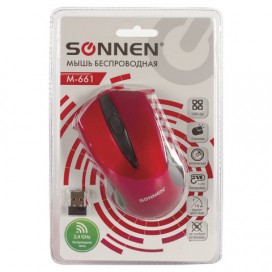 Мышь беспроводная SONNEN M-661R, USB, 1000 dpi, 2 кнопки + 1 колесо-кнопка, оптическая, красная