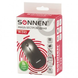 Мышь беспроводная SONNEN M-243, USB, 1600 dpi, 4 кнопки, оптическая, цвет черный