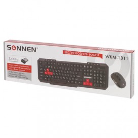 Набор беспроводной SONNEN WKM-1811, клавиатура 112 клавиш мультимедиа, мышь 4 кнопки, черный