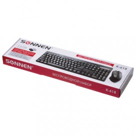 Набор беспроводной SONNEN K-618, клавиатура 114 клавиш, мышь 4 кнопки 1600 dpi, черный, 512656