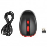 Мышь беспроводная GEMBIRD MUSW-350, USB, встроенный аккумулятор, 3 кнопки + 1 колесо-кнопка, оптическая, черно-красная
