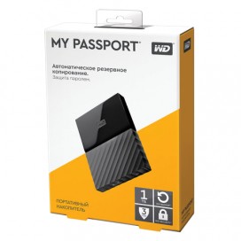 Диск жесткий внешний HDD WESTERN DIGITAL 'My Passport', 1 TB, 2,5', USB 3.0, черный, WDBBEX0010BBK