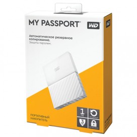 Диск жесткий внешний HDD WESTERN DIGITAL 'My Passport', 1 TB, 2,5', USB 3.0, белый, WDBBEX0010BWT