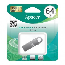 Флэш-диск 64 Gb APACER AH15A, USB 3.1, металлический корпус, серебристый, AP64GAH15AA-1