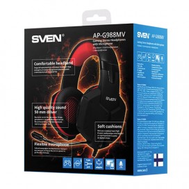 Наушники с микрофоном (гарнитура) SVEN AP-G855MV, проводные, 2,2 м, с оголовьем, черные, SV-015640