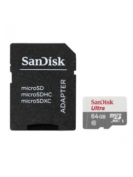 Карта памяти microSDXC, 64 GB, SANDISK Ultra UHS-I U1, 80 Мб/сек (class 10), адаптер, QUNS-064G-GN3MA