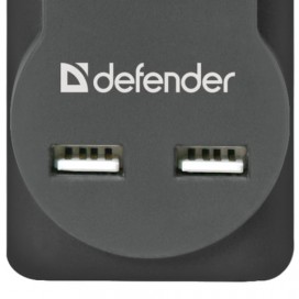 Сетевой фильтр DEFENDER DFS 753, 5 розеток, 2 разъема USB, 3 м, черный, 99753