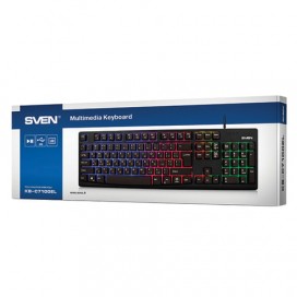 Клавиатура проводная игровая SVEN KB-C7100EL, с подсветкой, USB, 104 клавиши, чёрная, SV-015619